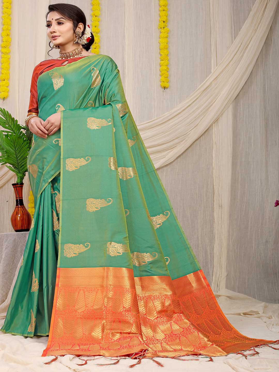 

Mitera Woven Design Zari Art Silk Saree, Green