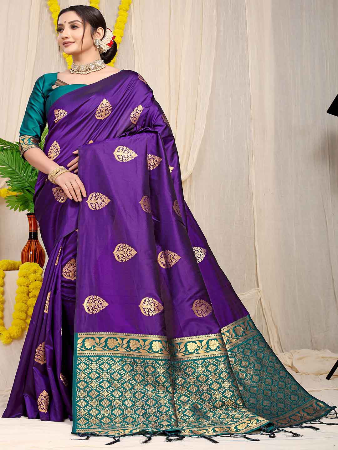 

Mitera Floral Woven Design Zari Art Silk Saree, Purple
