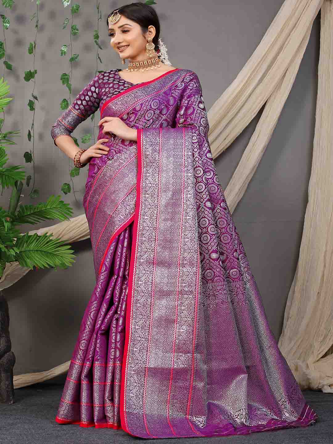 

Mitera Ethnic Motifs Woven Design Zari Saree, Purple