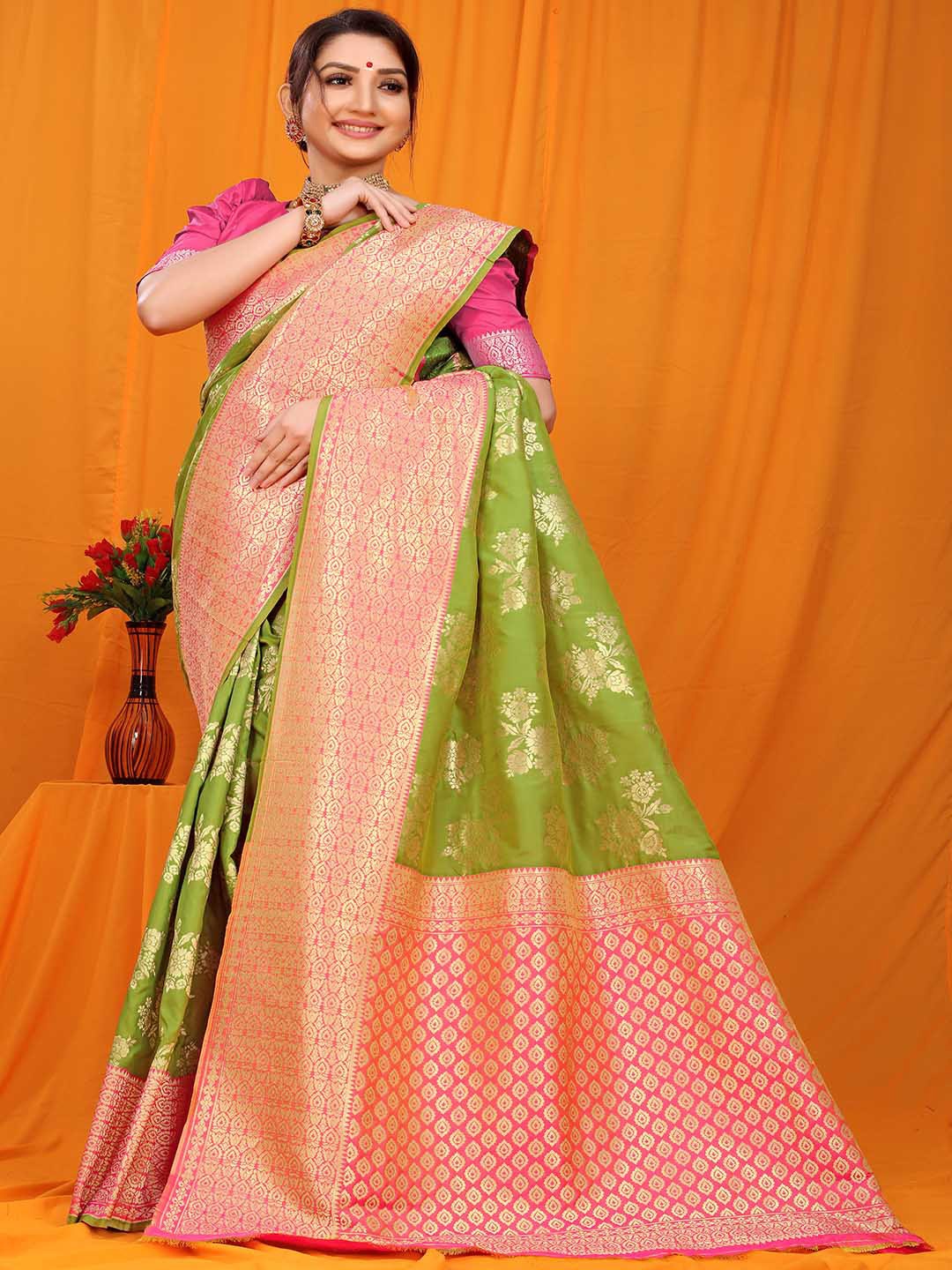 

Mitera Ethnic Motifs Woven Design Zari Art Silk Saree, Green