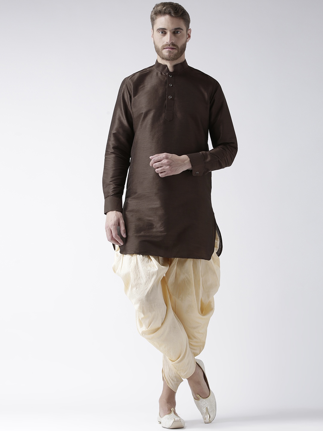 

DEYANN Men Brown & Cream-Coloured Solid Kurta with Patiala