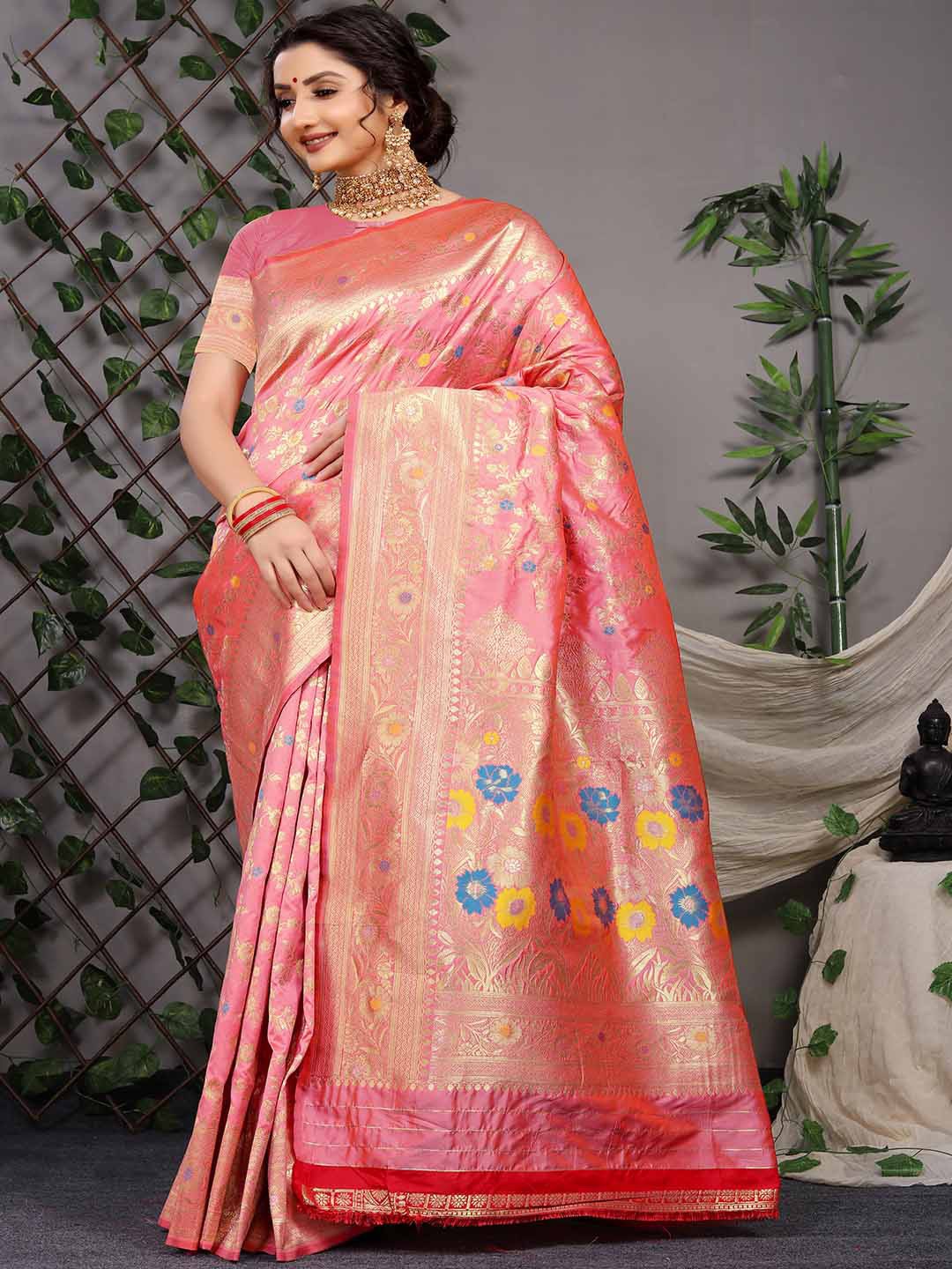 

Mitera Woven Design Zari Art Silk Saree, Peach