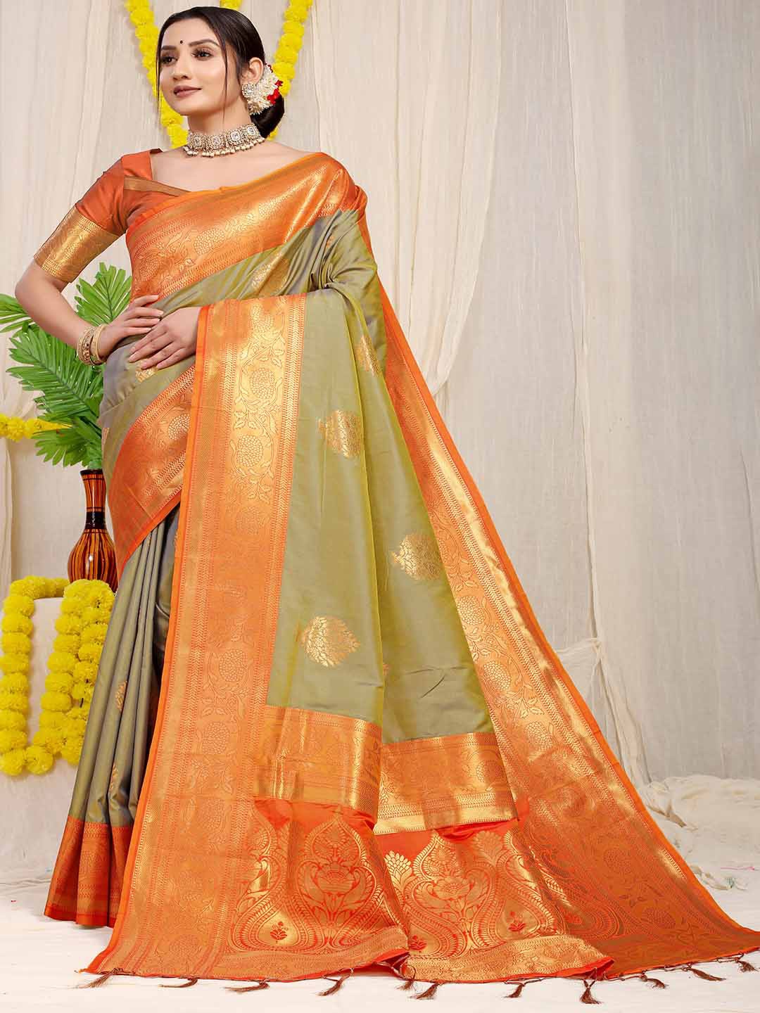 

Mitera Ethnic Motifs Woven Design Zari Art Silk Saree, Orange