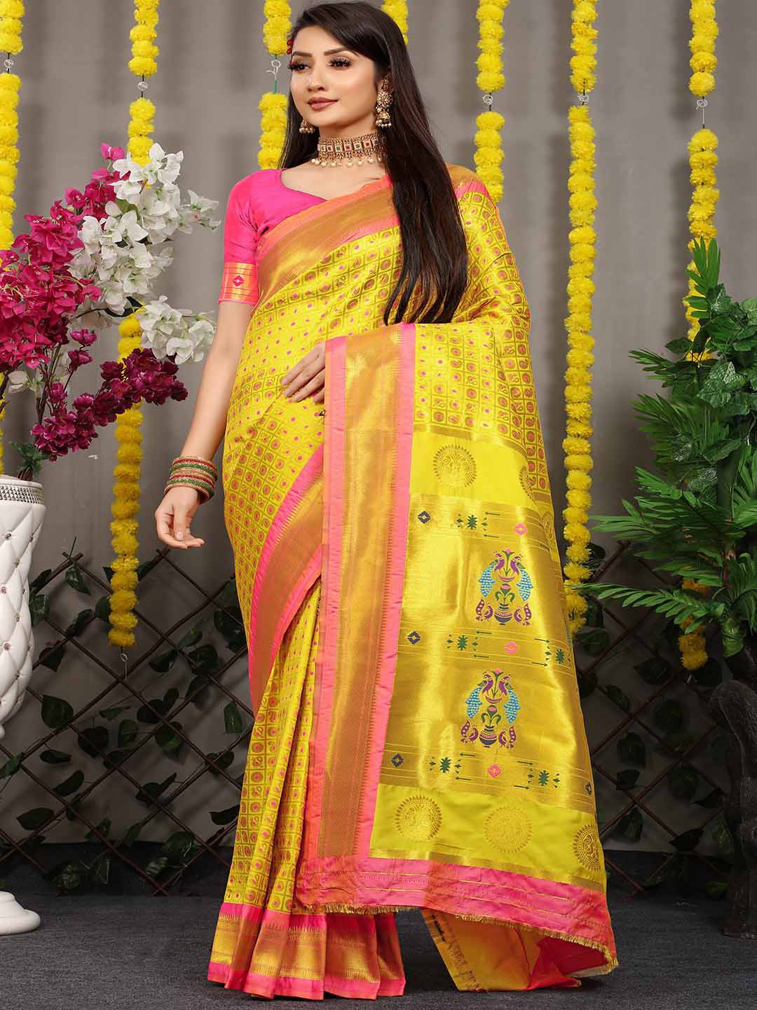

Mitera Ethnic Motifs Woven Design Zari Art Silk Saree, Yellow