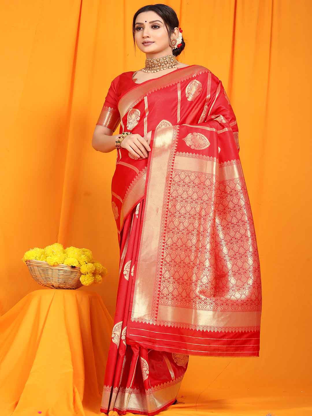 

Mitera Ethnic Motifs Woven Design Zari Saree, Red