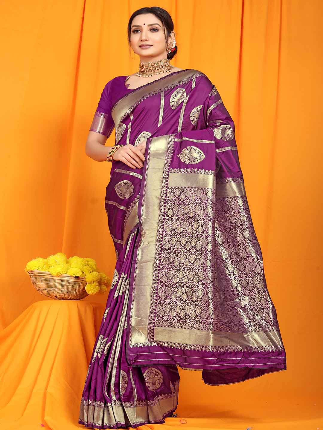 

Mitera Woven Design Zari Art Silk Saree, Purple