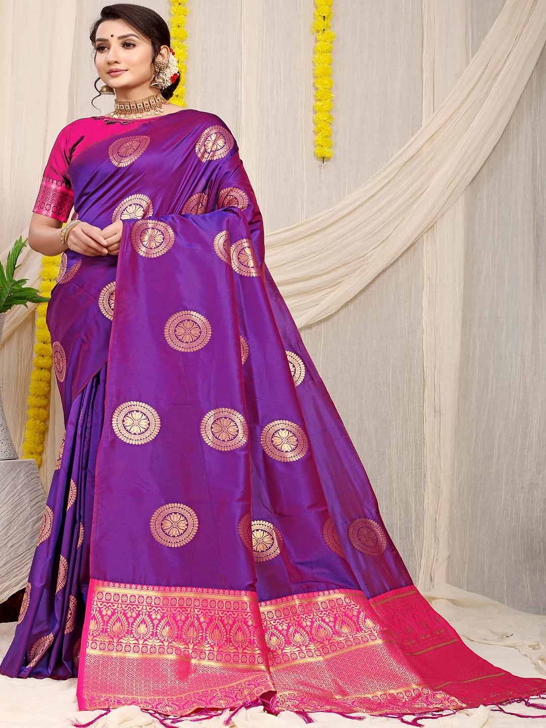 

Mitera Ethnic Motifs Woven Design Zari Saree, Purple