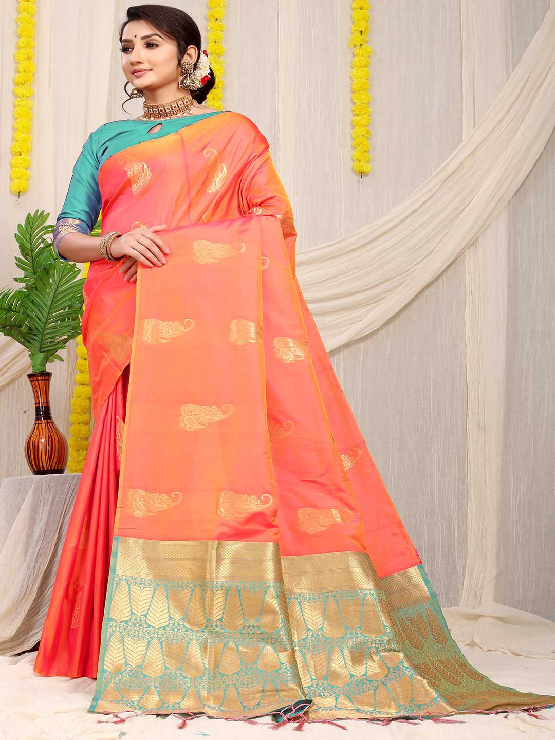 

Mitera Ethnic Motifs Woven Design Zari Art Silk Saree, Peach
