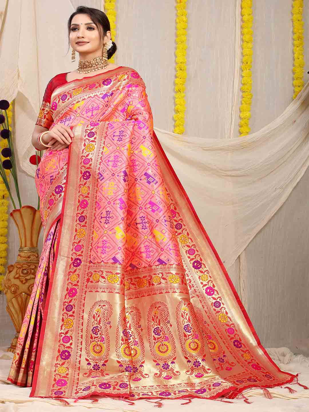 

Mitera Ethnic Motifs Woven Design Zari Art Silk Saree, Pink
