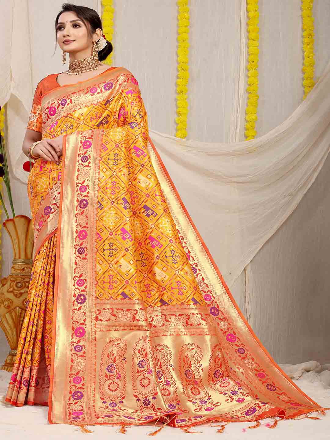 

Mitera Ethnic Motifs Woven Design Zari Saree, Yellow