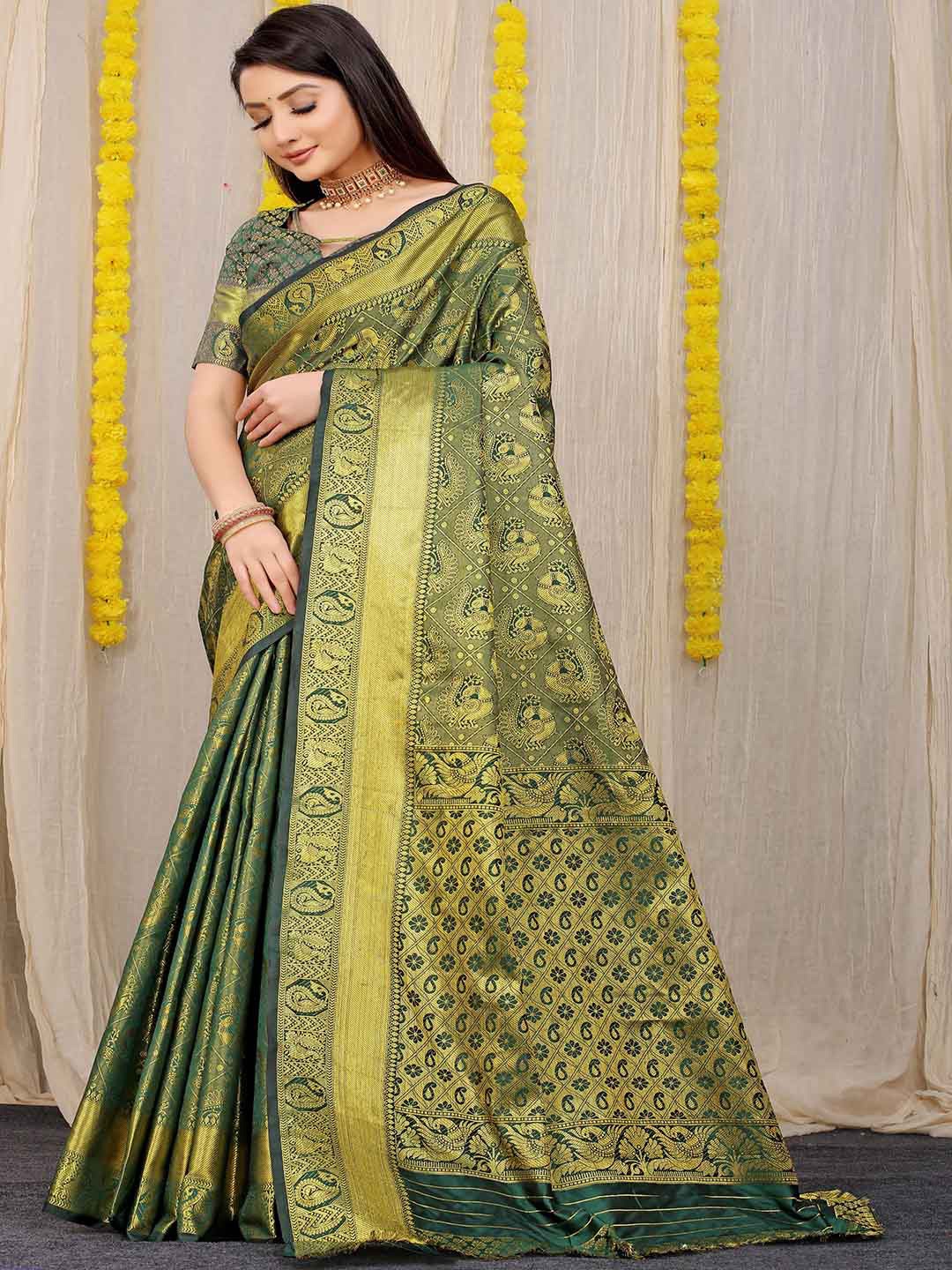 

Mitera Ethnic Motifs Woven Design Zari Saree, Green