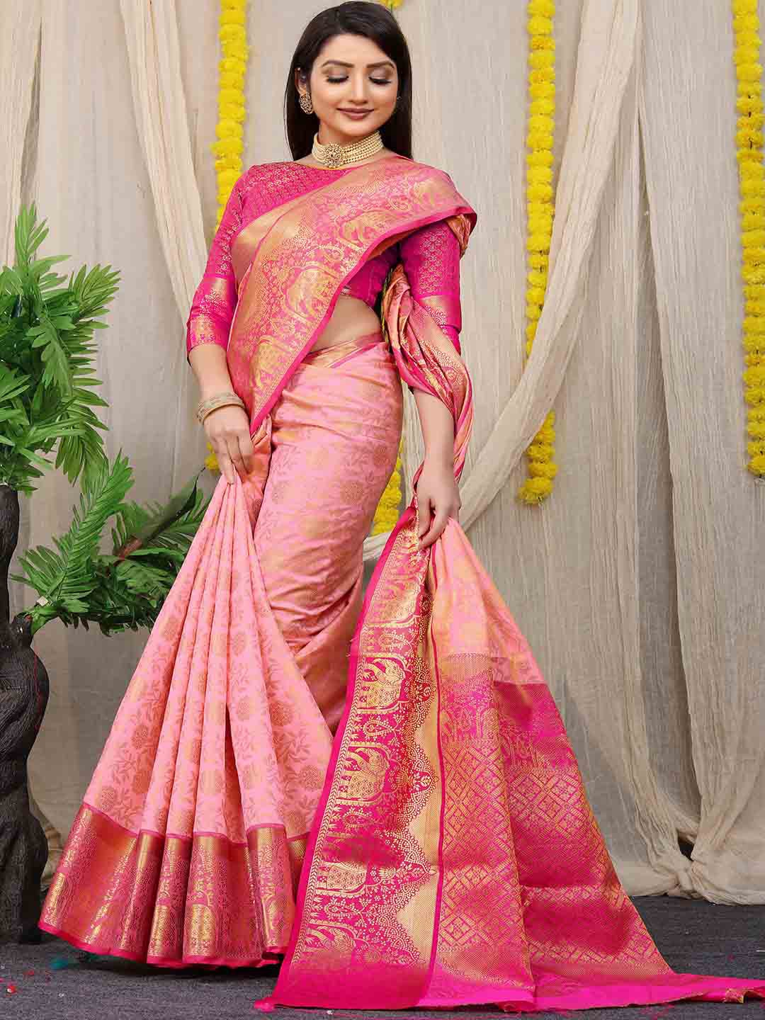 

Mitera Ethnic Motifs Woven Design Zari Saree, Pink
