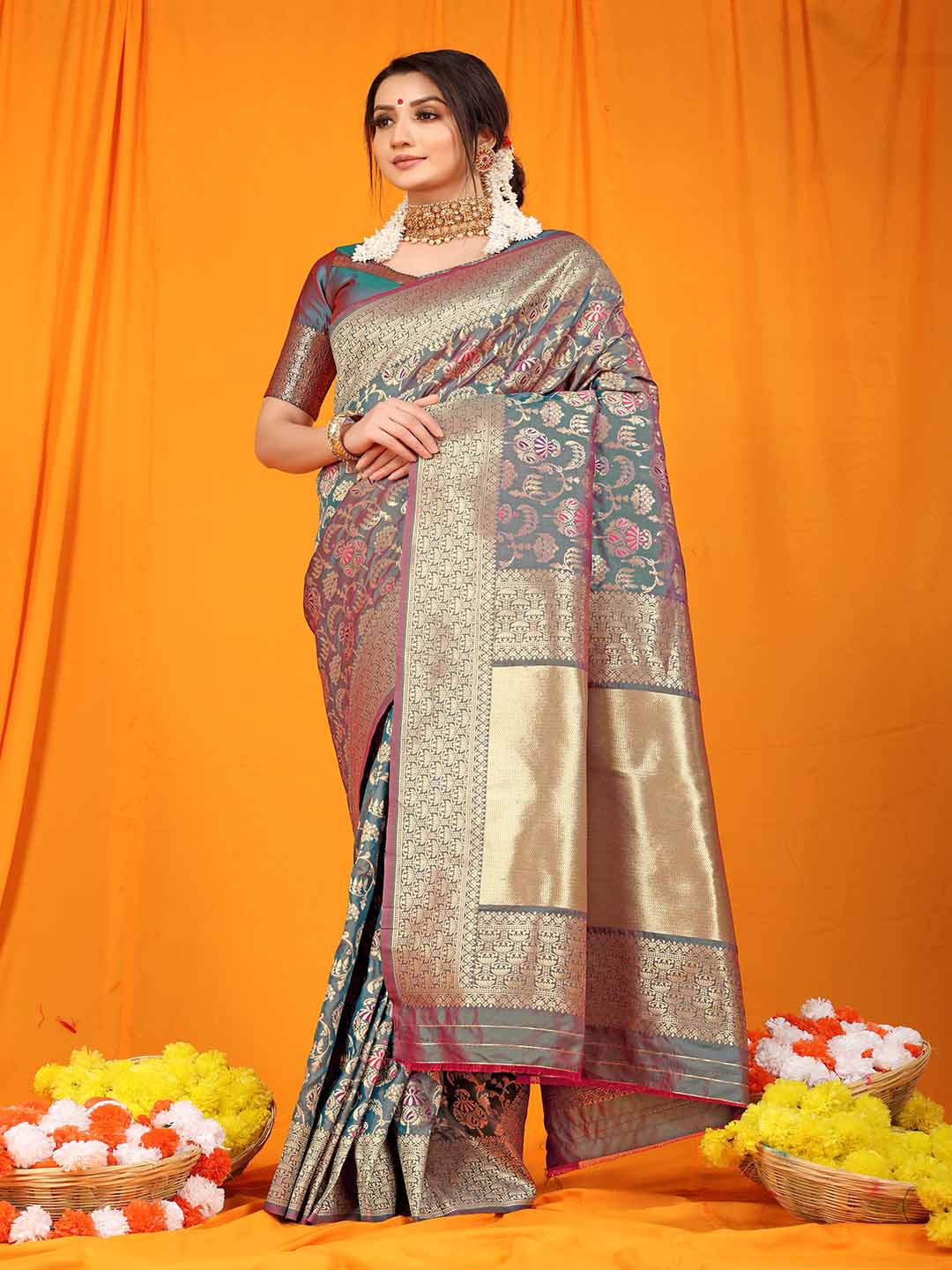 

Mitera Ethnic Motifs Woven Design Zari Art Silk Saree, Green