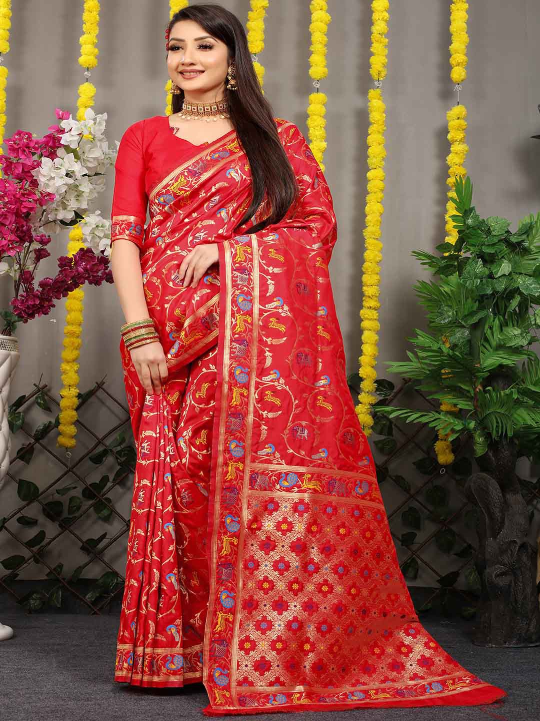 

Mitera Woven Design Zari Art Silk Saree, Red