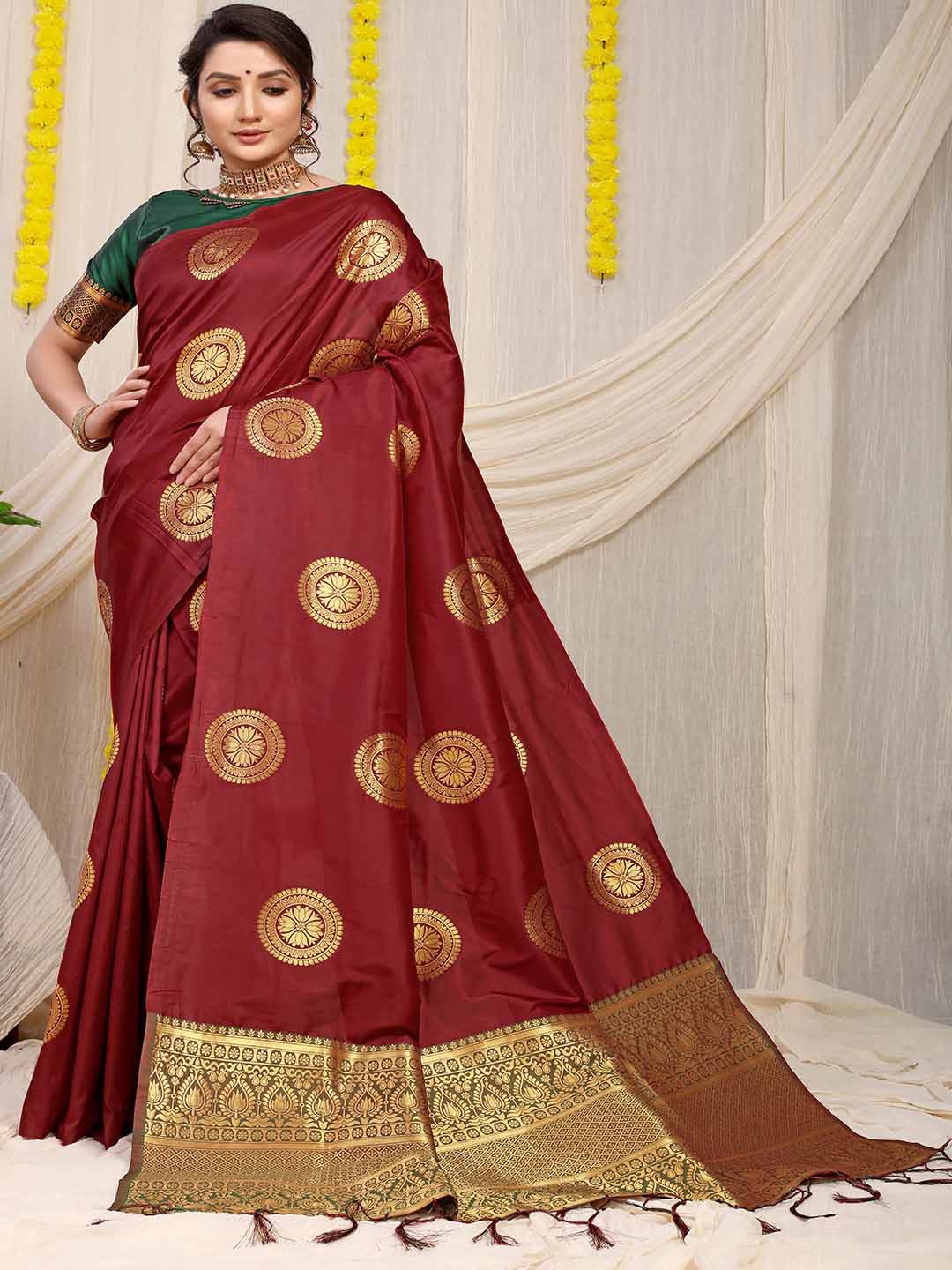

Mitera Ethnic Motifs Woven Design Zari Art Silk Saree, Maroon