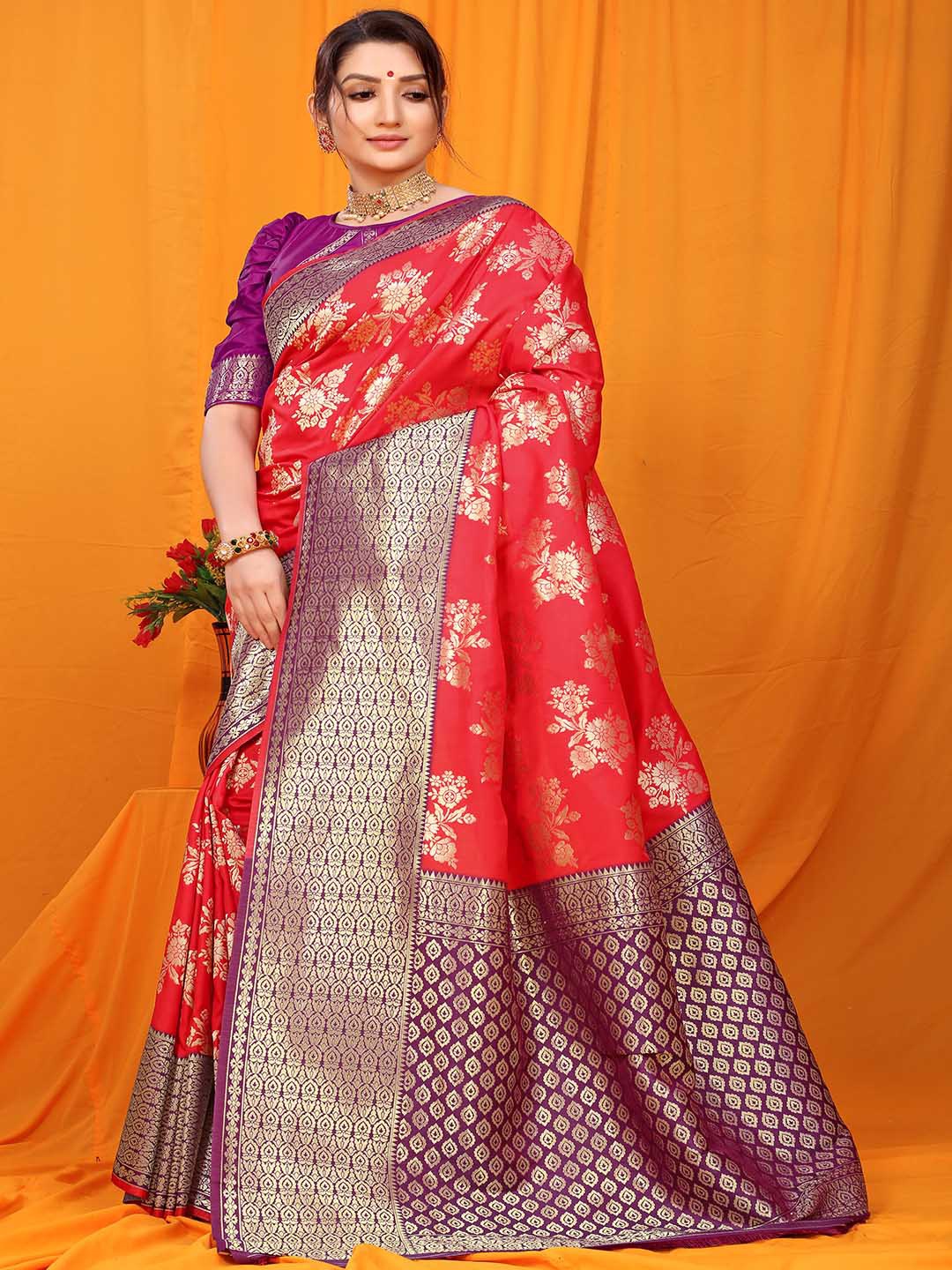 

Mitera Ethnic Motifs Woven Design Zari Saree, Red