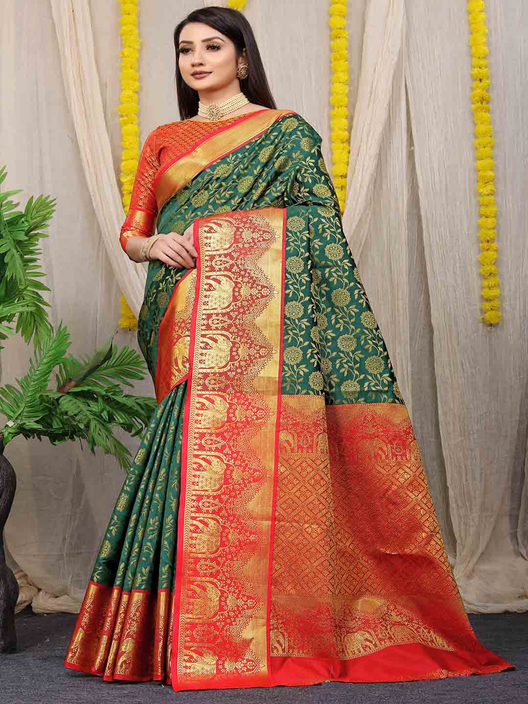 

Mitera Ethnic Motifs Woven Design Zari Art Silk Saree, Green