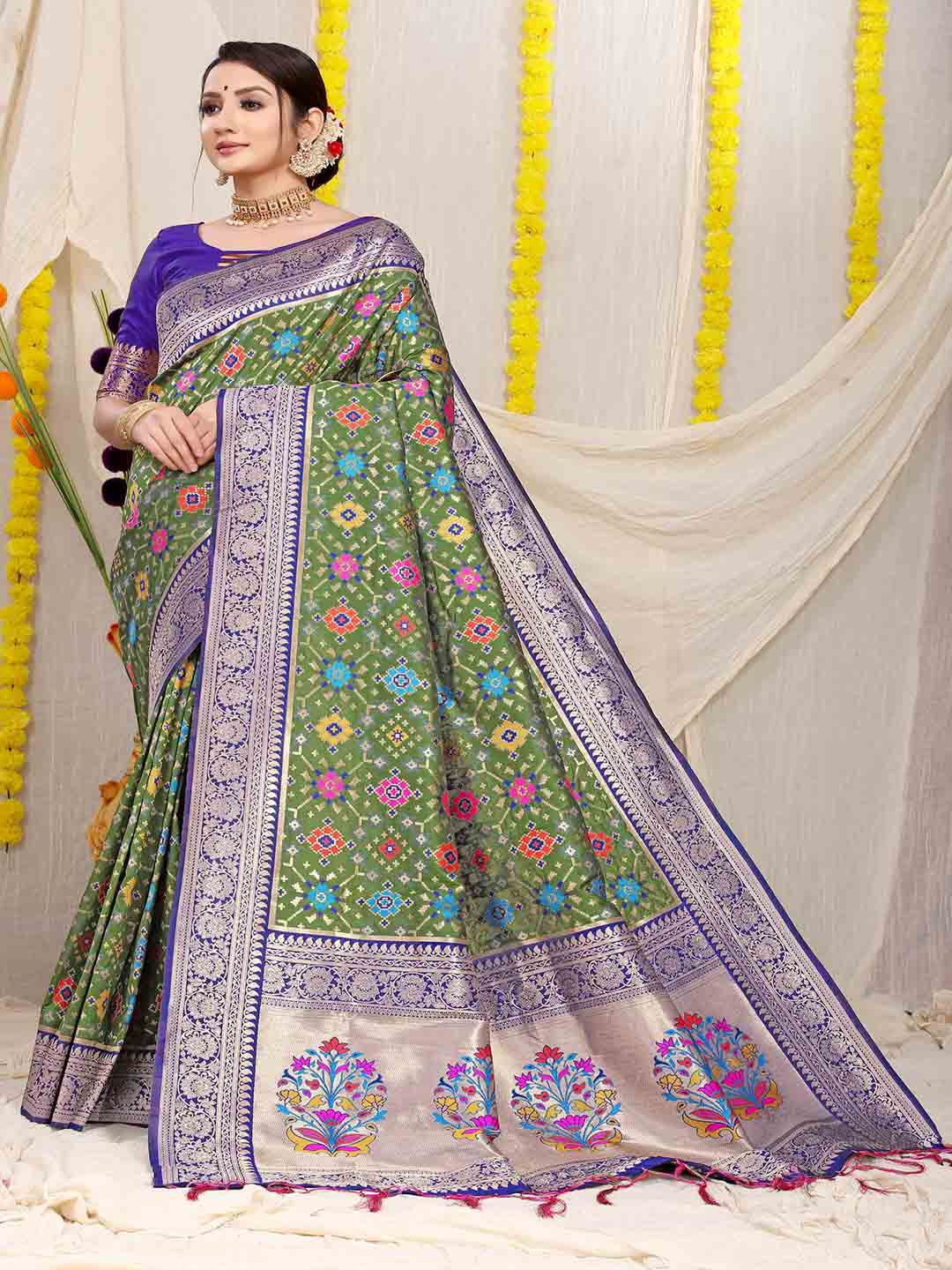 

Mitera Ethnic Motifs Woven Design Zari Art Silk Saree, Blue