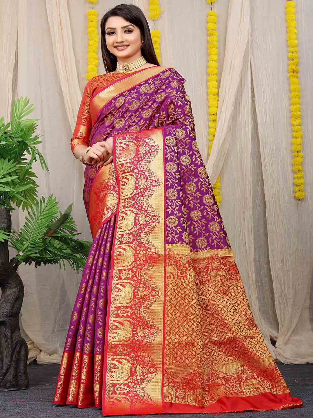 

Mitera Floral Woven Design Zari Art Silk Saree, Maroon