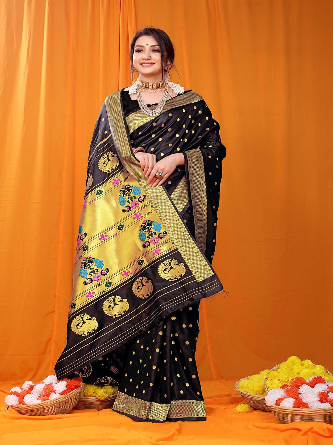 

Mitera Ethnic Motifs Woven Design Zari Art Silk Saree, Black