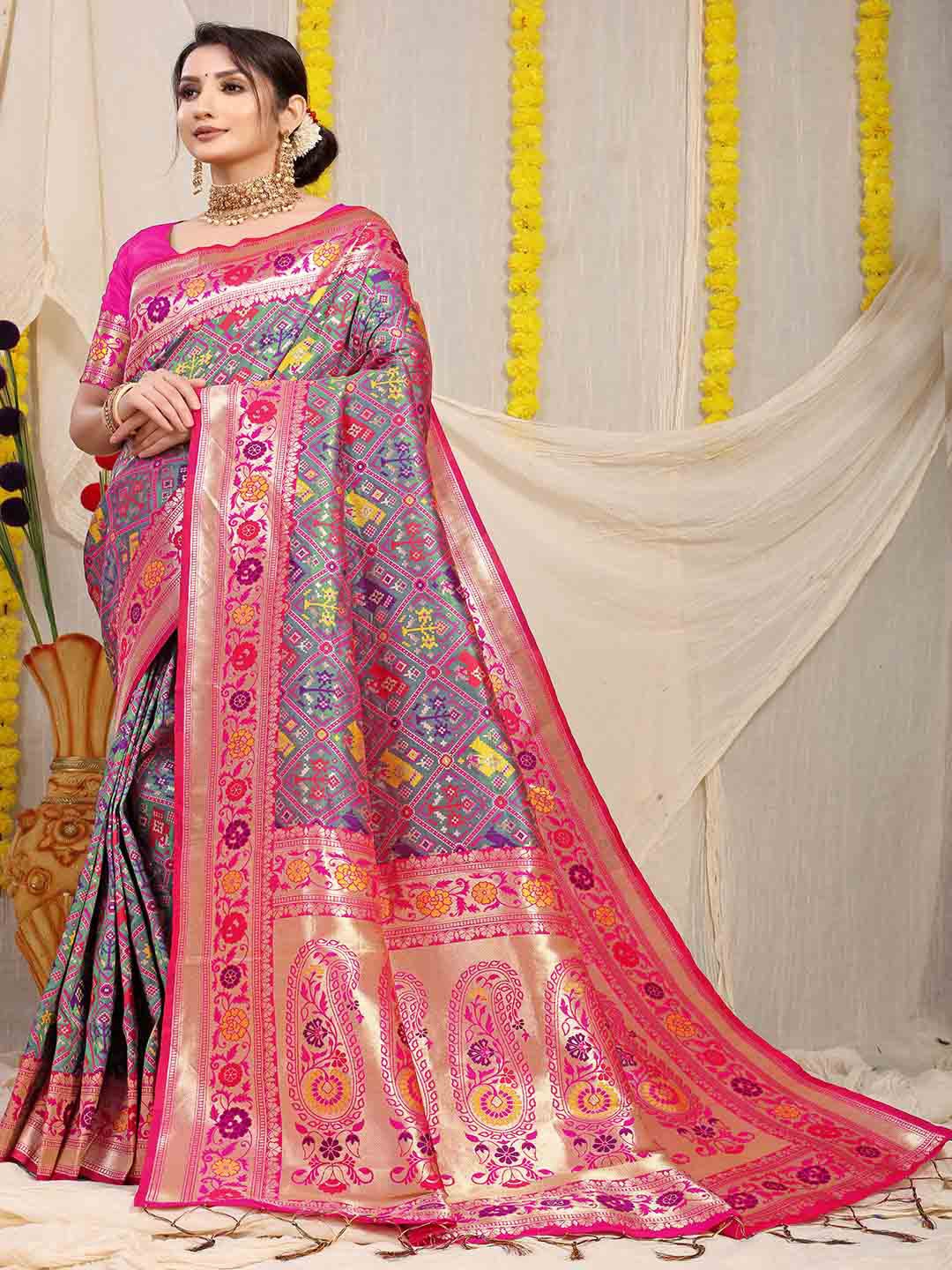 

Mitera Geometric Woven Design Zari Art Silk Saree, Grey