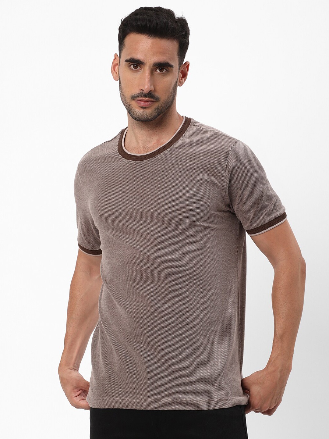 

R&B Round Neck Cotton T-shirt, Brown