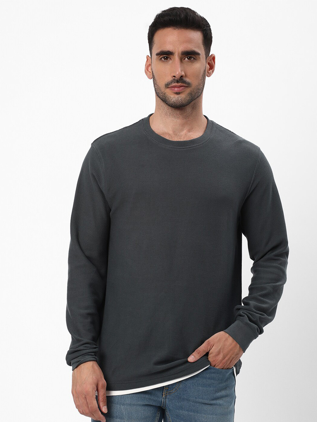 

R&B Round Neck Cotton Casual T-Shirt, Green