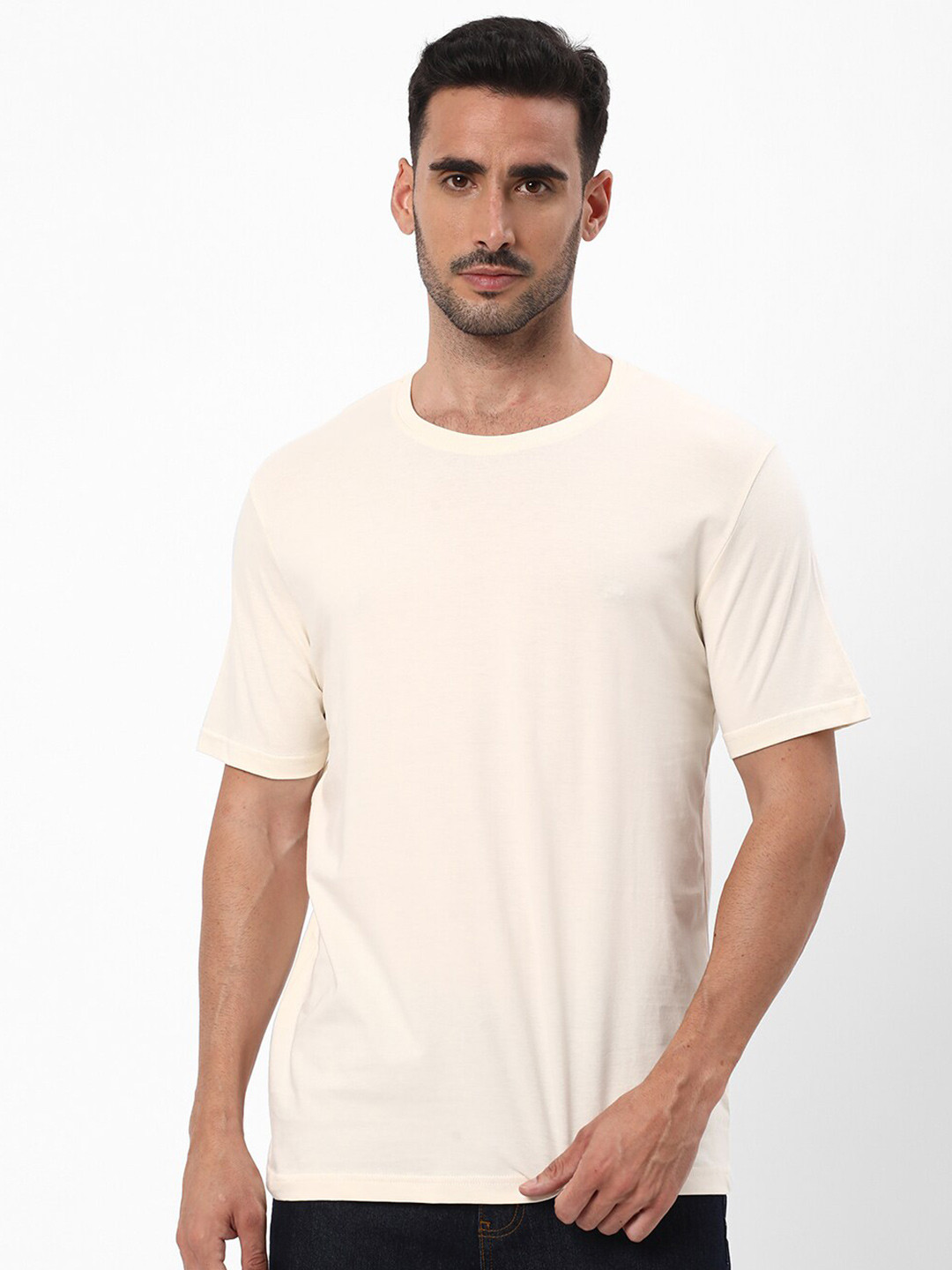

R&B Round Neck Cotton T-shirt, Beige
