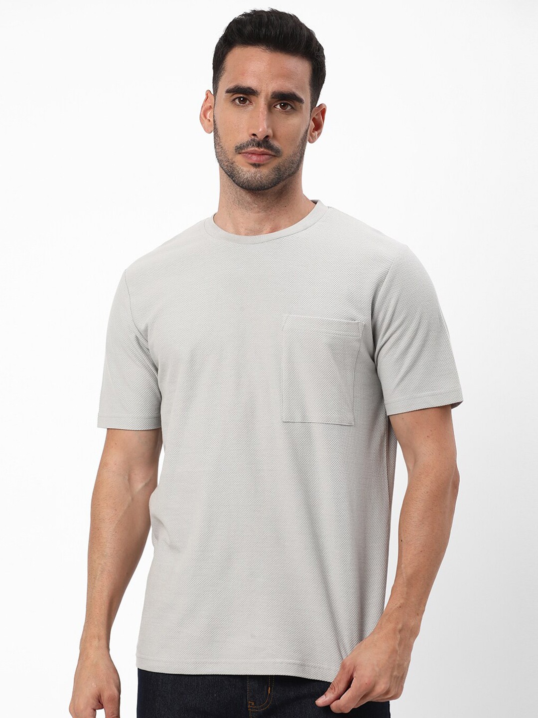 

R&B Round Neck Cotton Casual T-Shirt, Grey