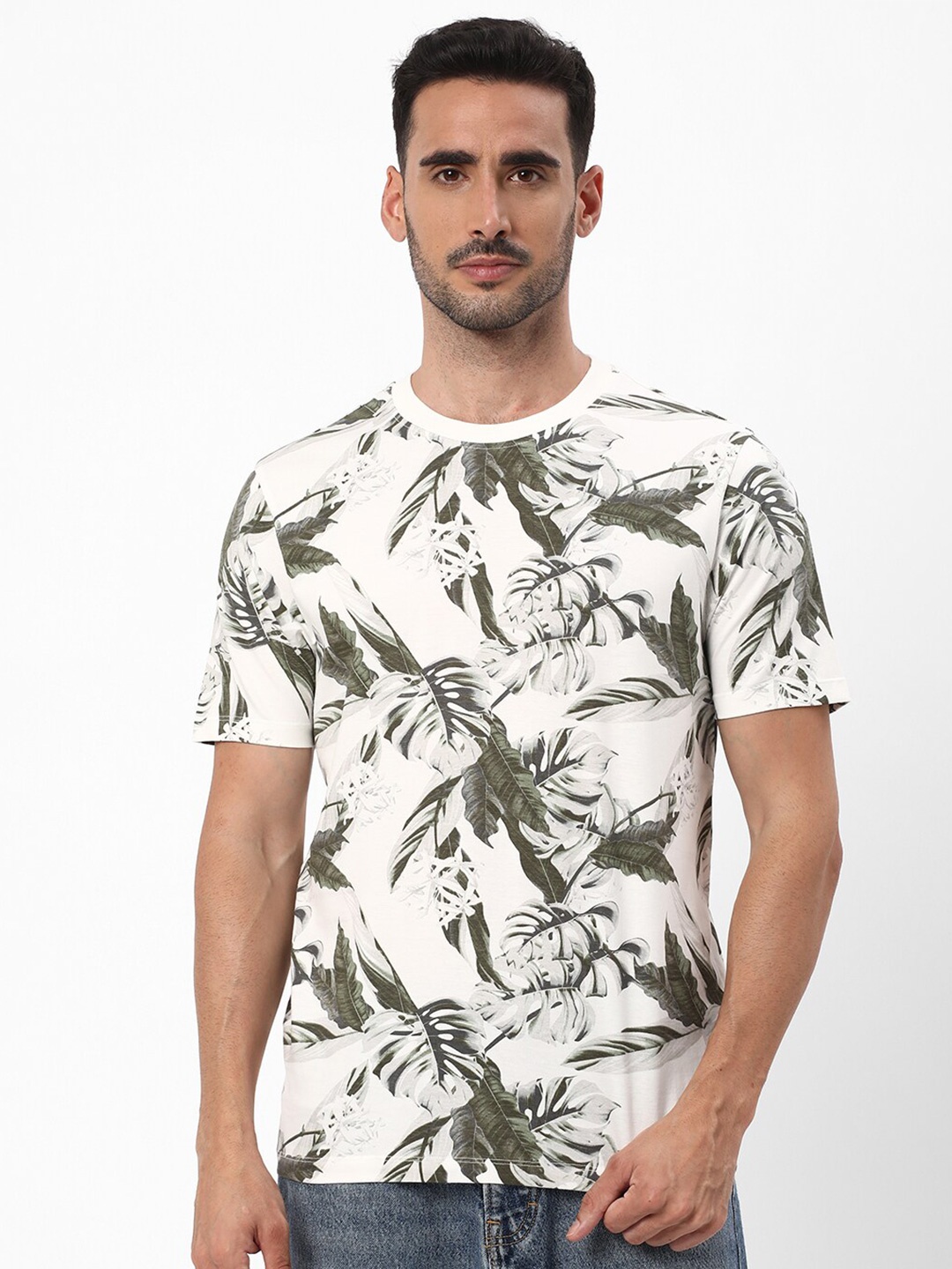 

R&B Floral Printed Cotton T-shirt, White