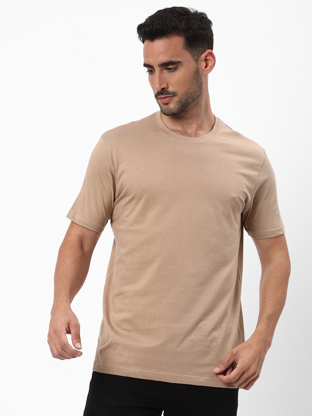 

R&B Round Neck Cotton T-shirt, Beige