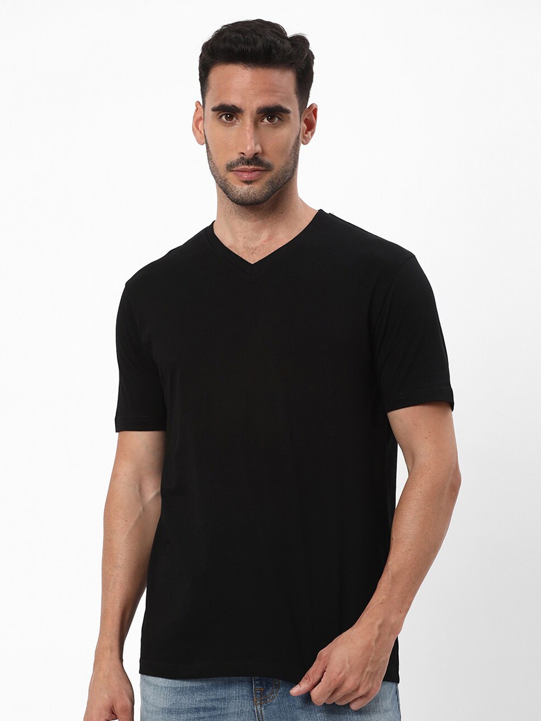

R&B V-Neck Cotton T-shirt, Black