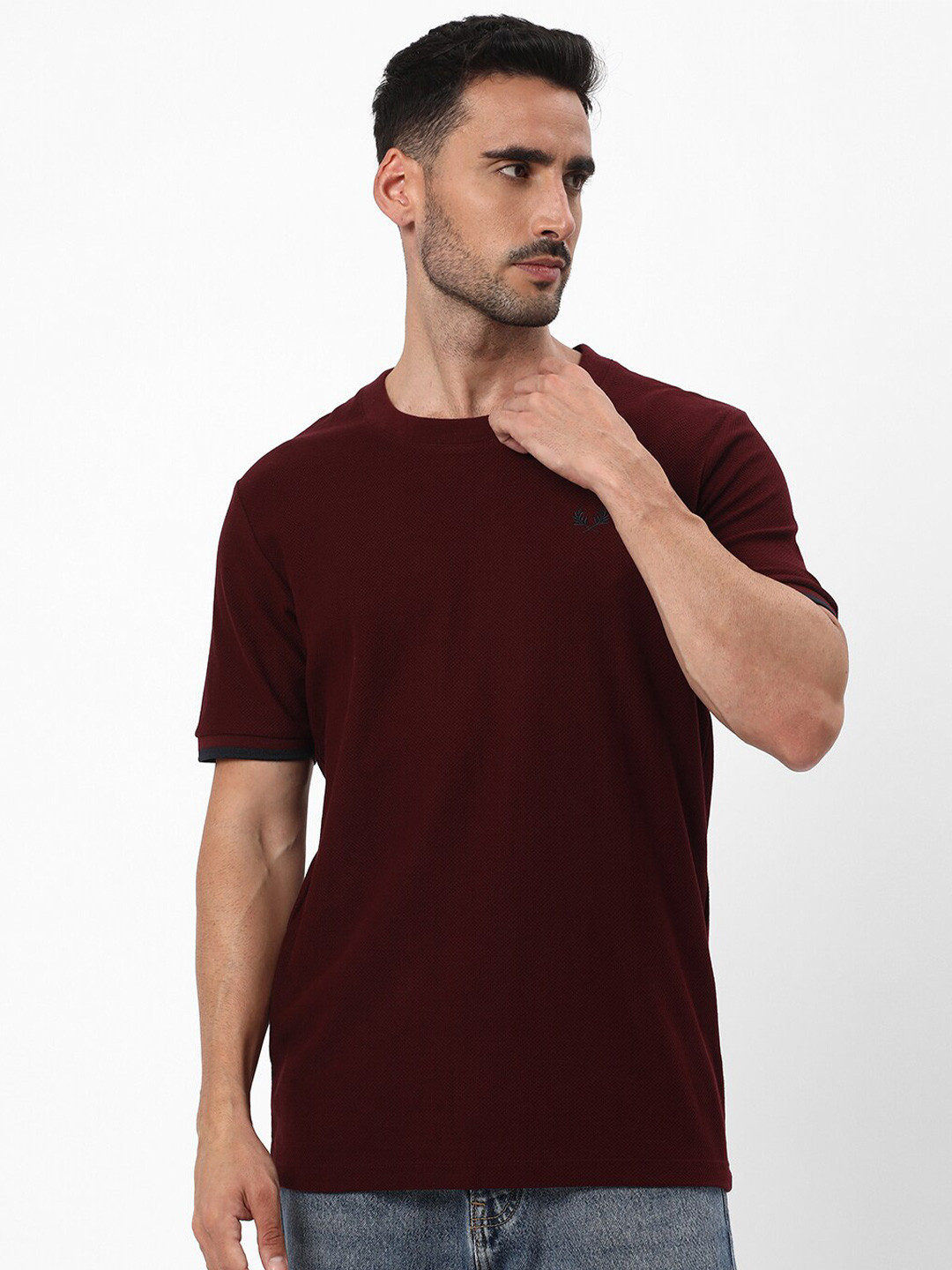 

R&B Round Neck Cotton T-shirt, Red