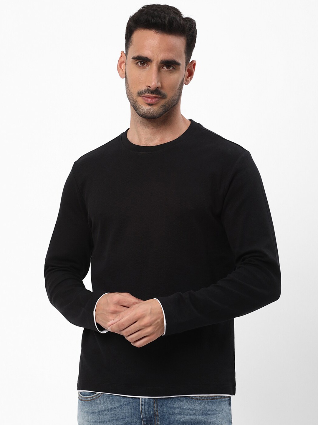 

R&B Round Neck Regular Fit Cotton Regular T-shirt, Black