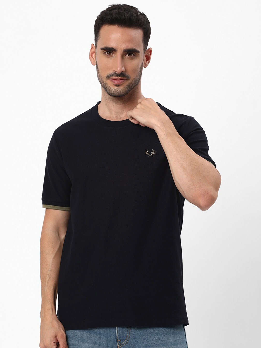 

R&B Round Neck Cotton Regular T-shirt, Blue