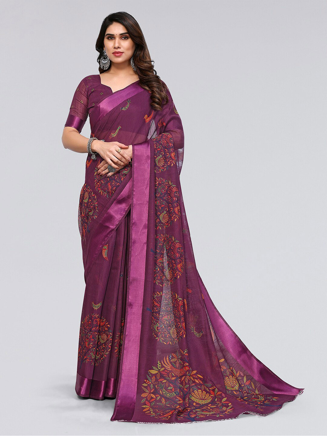 

KALINI Ethnic Motifs Printed Organza Saree, Purple
