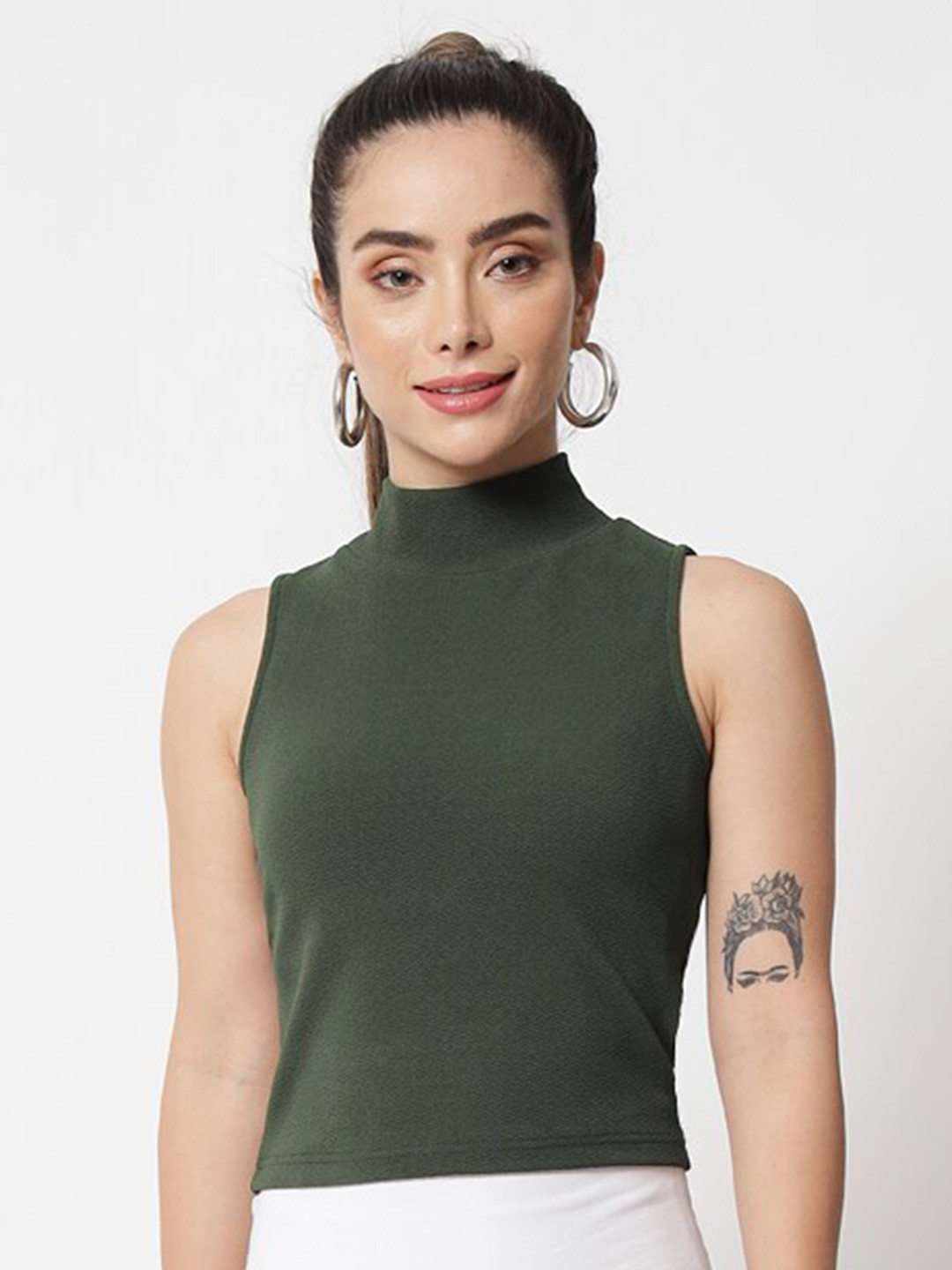 

Chemistry Hight Neck Blouson Crop Top, Olive