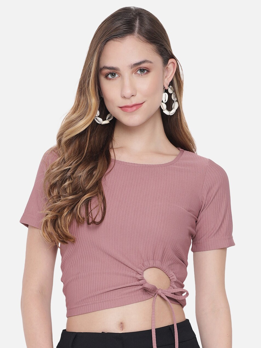 

Chemistry Short Sleeves Tie-Up Crop Top, Pink
