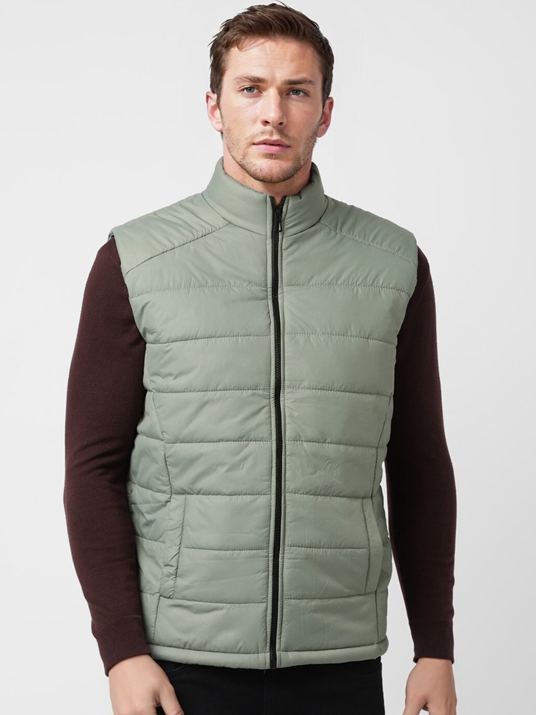 

UrbanMark Stand Collar Quilted Jacket, Olive