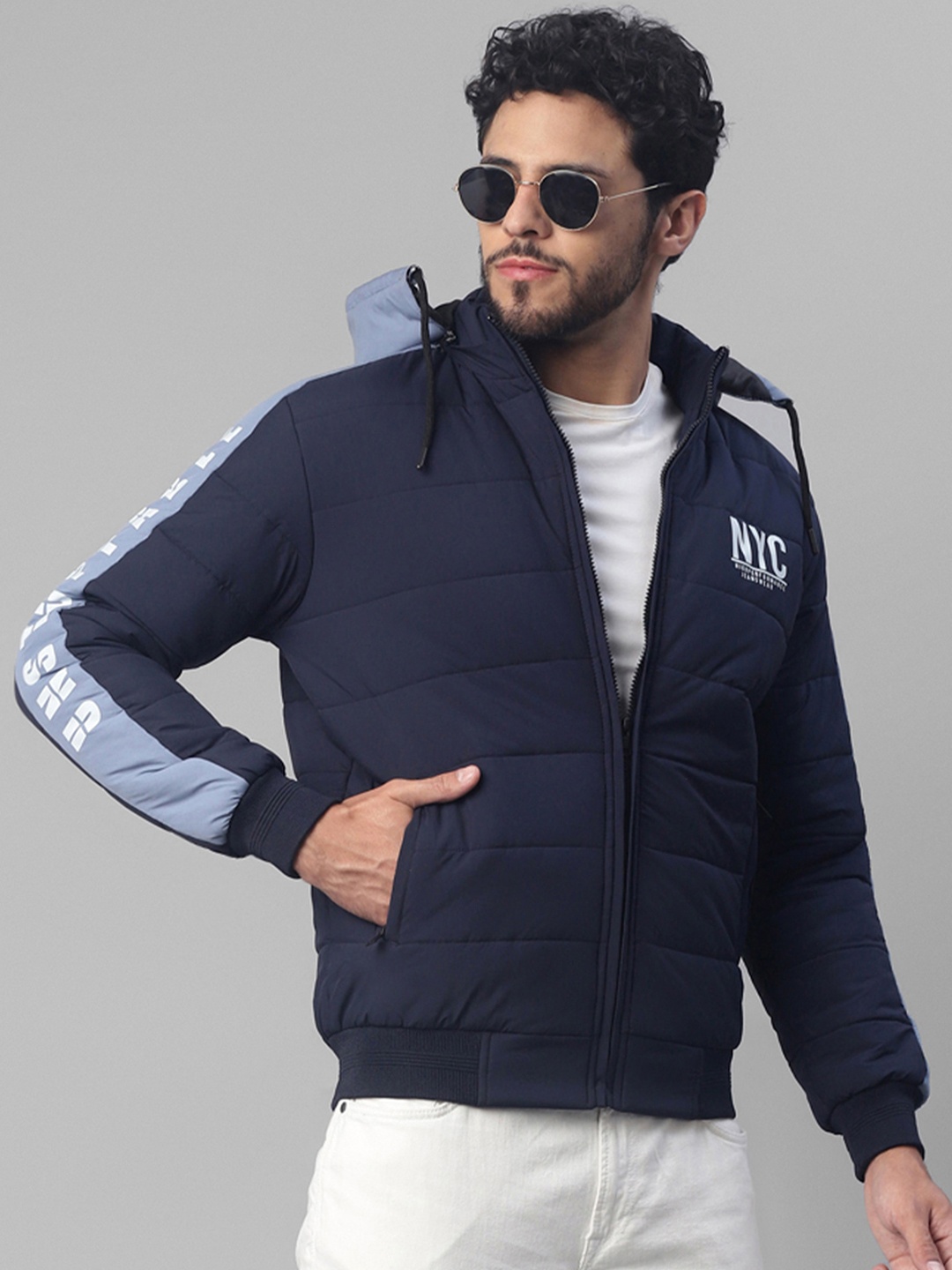 

UrbanMark Hooded Quilted Jacket, Navy blue