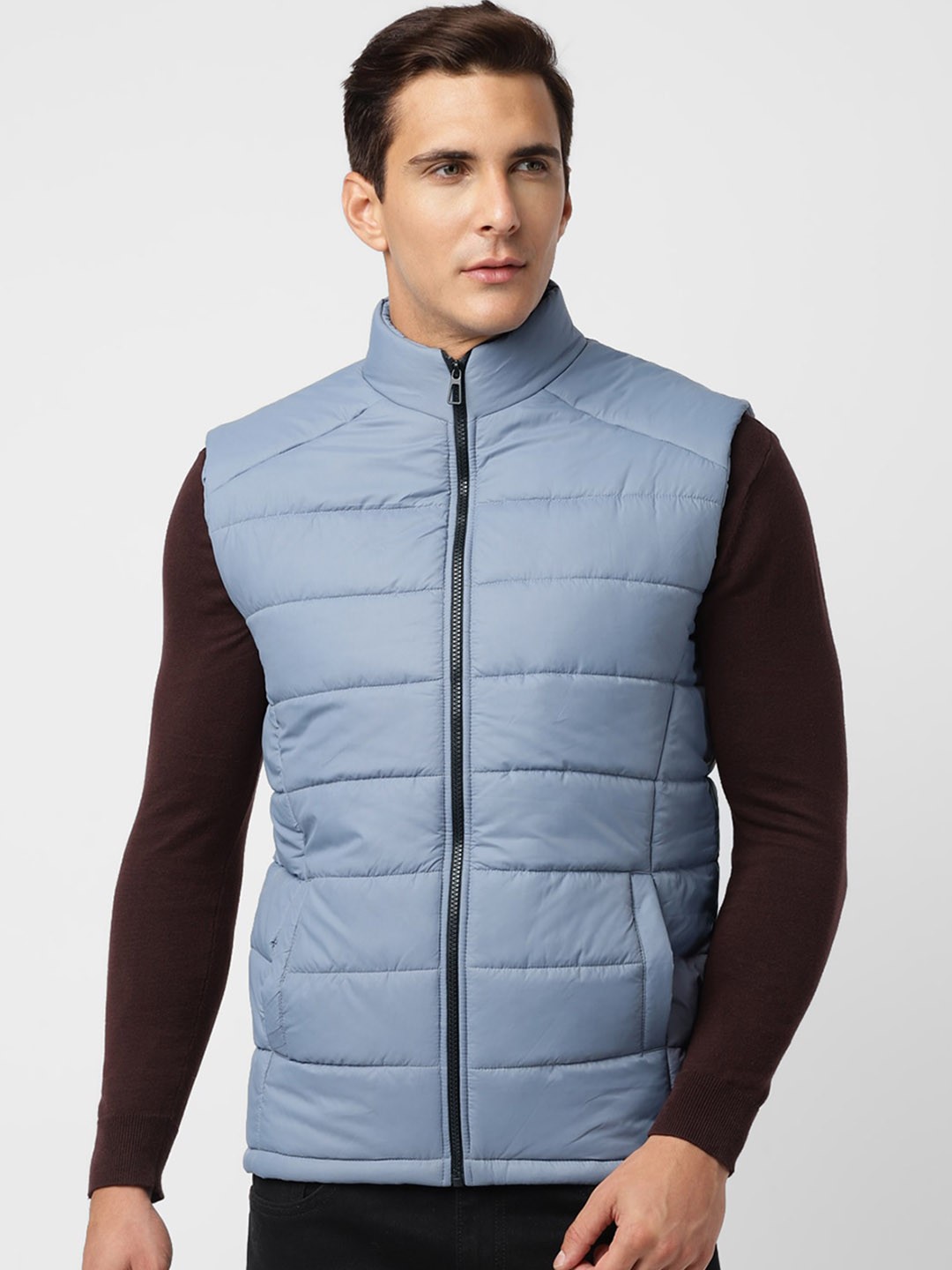 

UrbanMark Mock Collar Sleeveless Padded Jacket, Grey