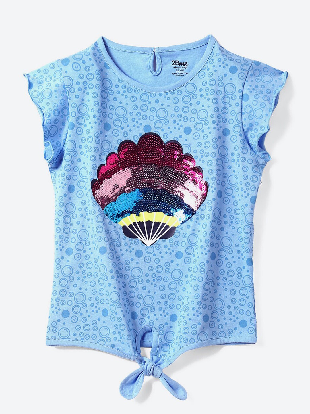 

2Bme Girls Printed Cotton Extended Sleeves T-shirt, Blue