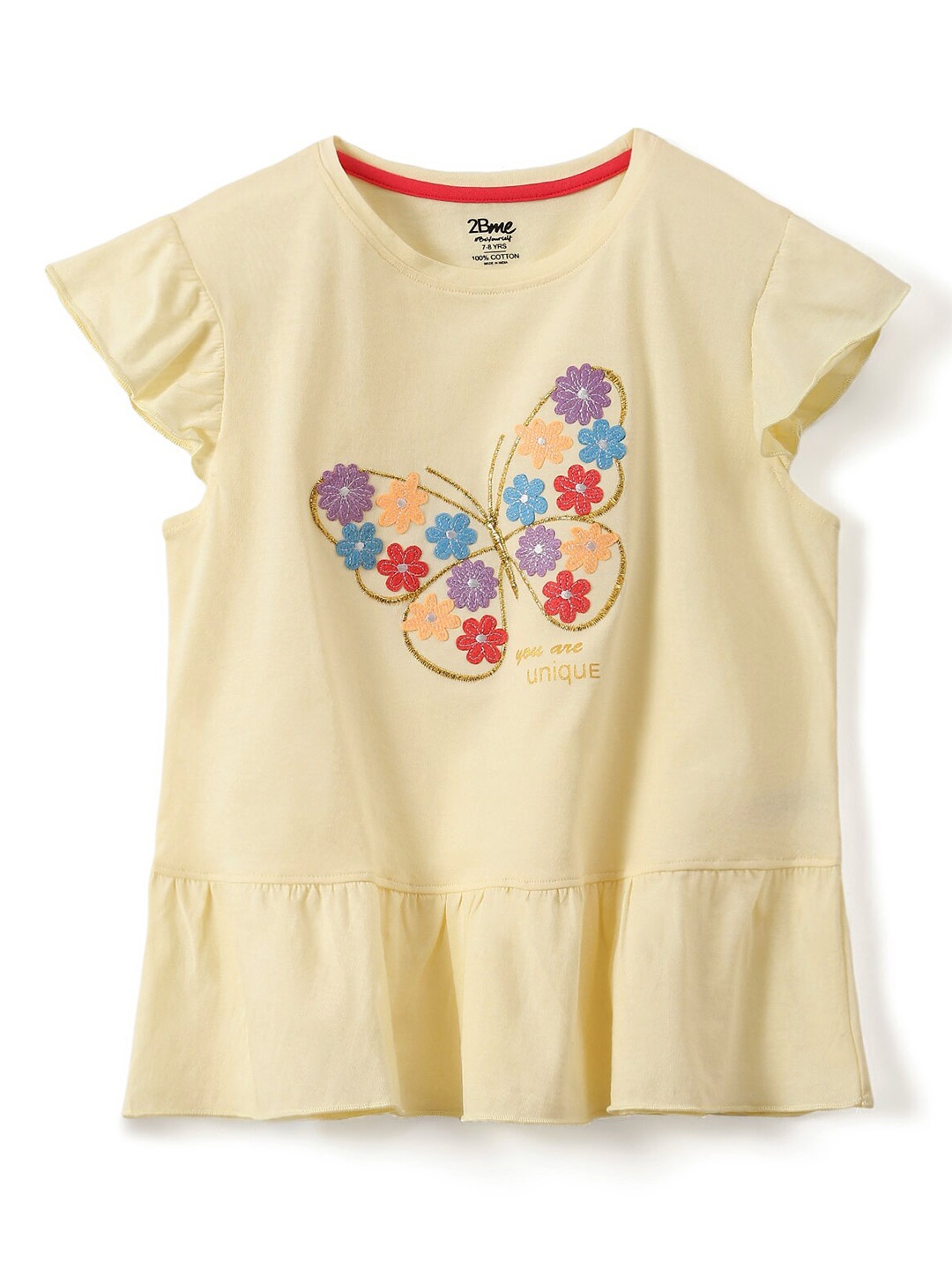

2Bme Girls Printed Extended Sleeves Cotton T-shirt, Off white
