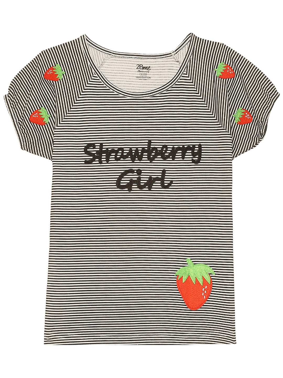 

2Bme Girls Striped Puff Sleeves Cotton Top, White