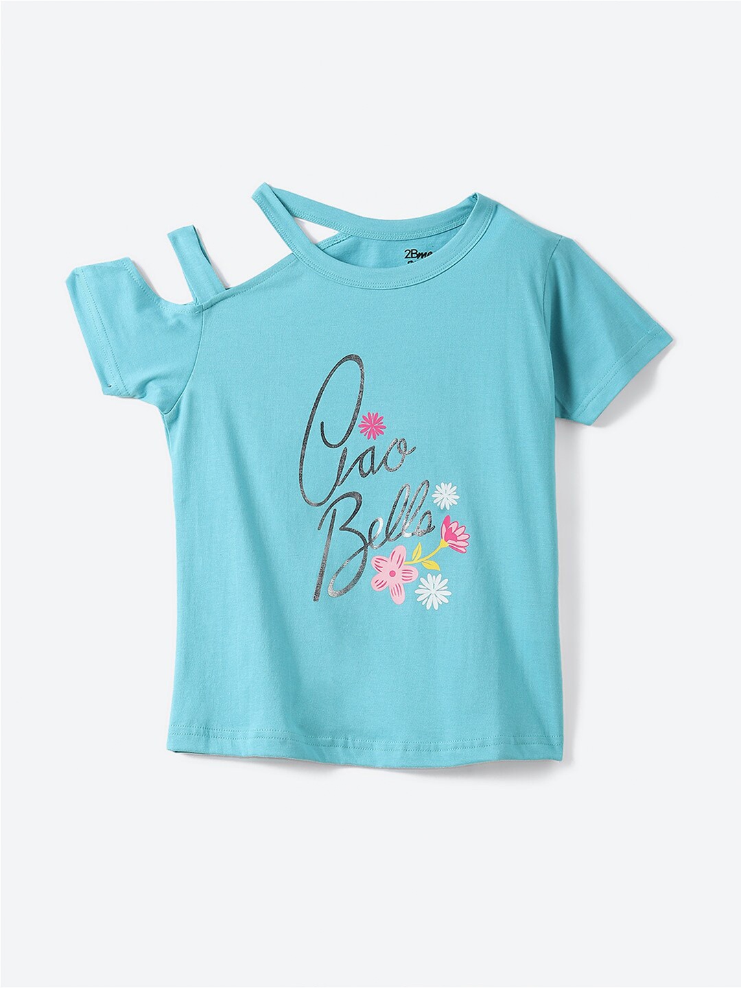 

2Bme Girls Printed Cut Out Cotton T-shirt, Blue