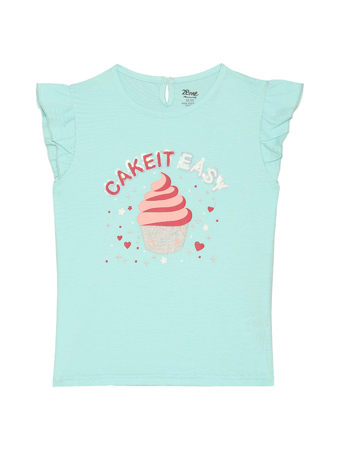 

2Bme Girls Typography Printed Cotton T-shirt, Turquoise blue