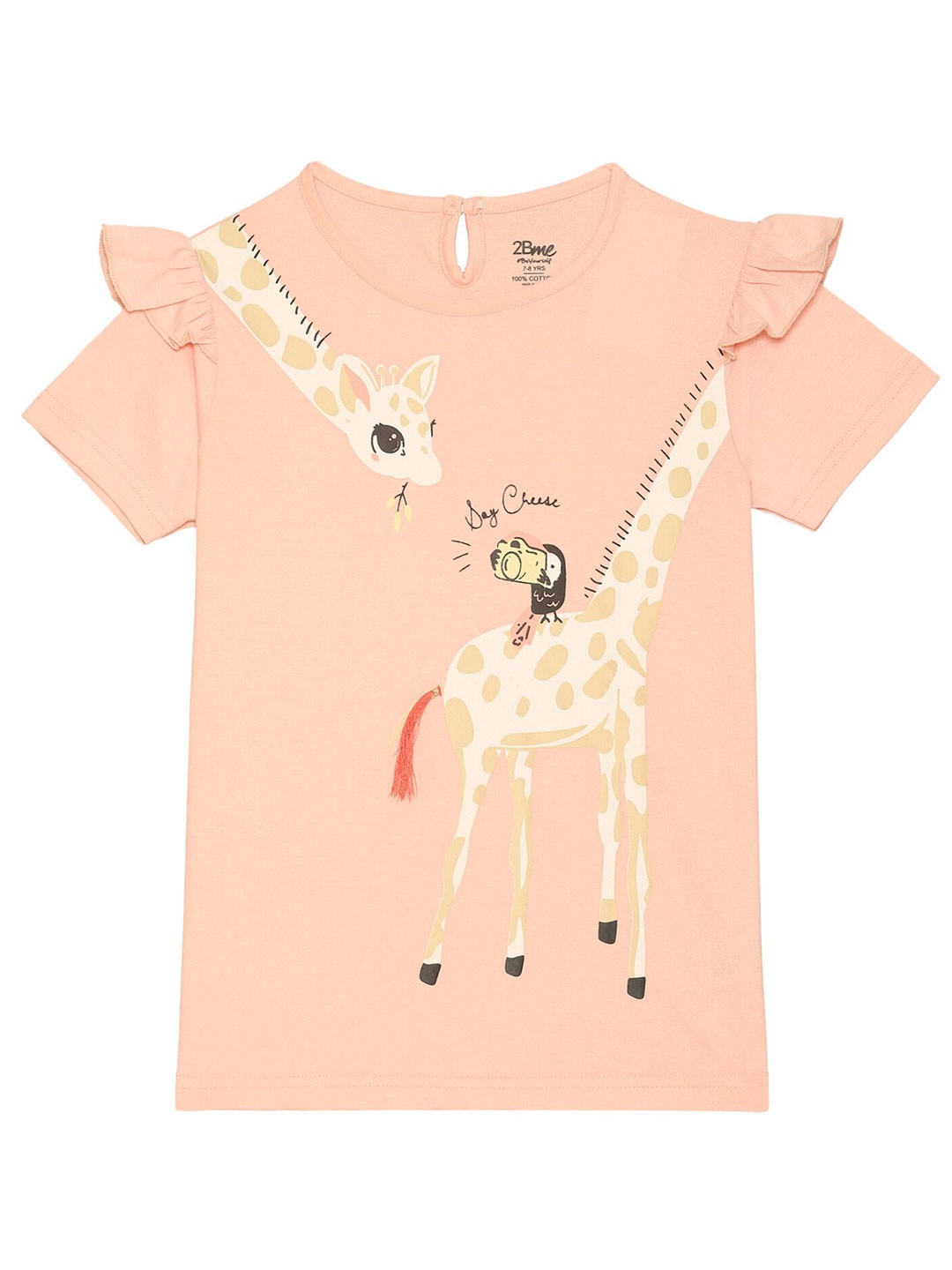 

2Bme Girls Graphic Printed Regular Fit Cotton T-shirt, Peach