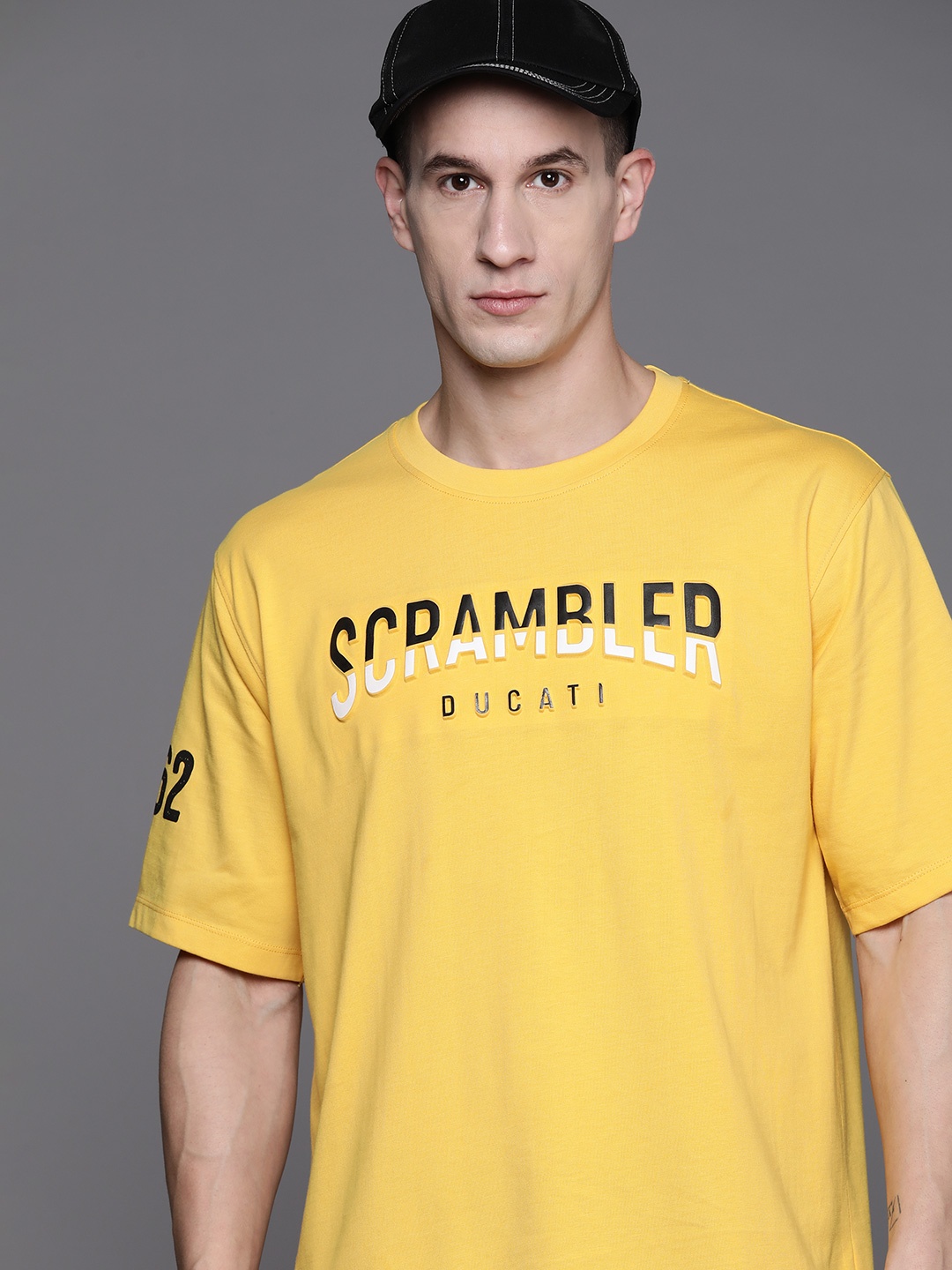 

Ducati Typography Printed Pure Cotton T-shirt, Yellow