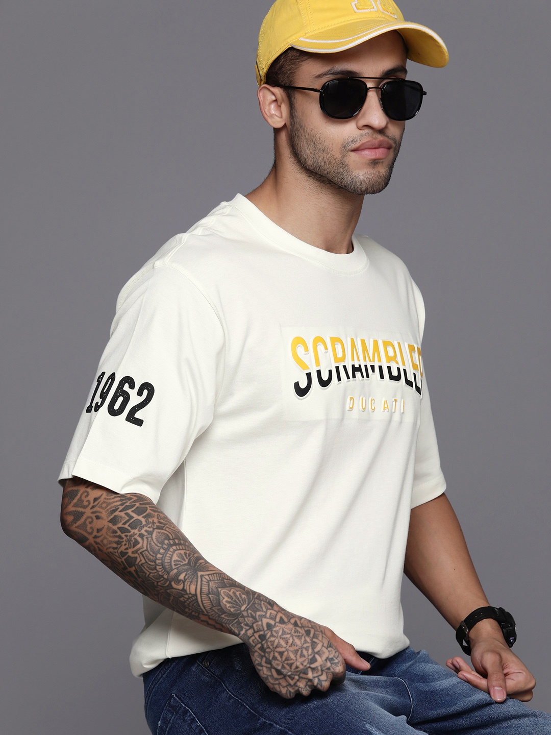 

Ducati Typography Printed Pure Cotton Boxt T-shirt, Off white
