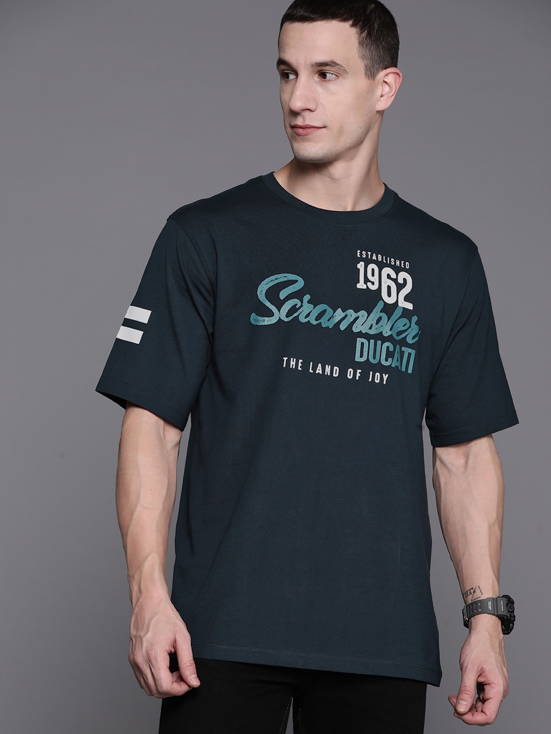 

Ducati High IQ Lasting Colour Printed Pure Cotton Boxt T-shirt, Navy blue